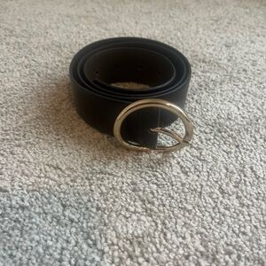 Womens Massimo Dutti Chocolate Brown Leather Belt Size Small Gold Buckle